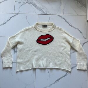 Wooden Ships Smooch Pullover Cream Lips sz X/S
